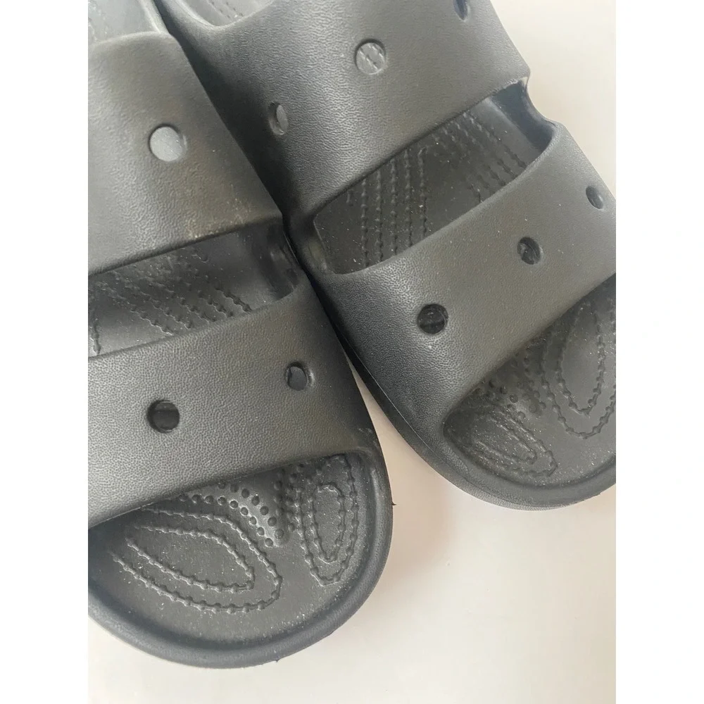 Crocs Classic Sandal Mens 7 Womens 9 Black Two Strap Slide Sandals coastal beach
